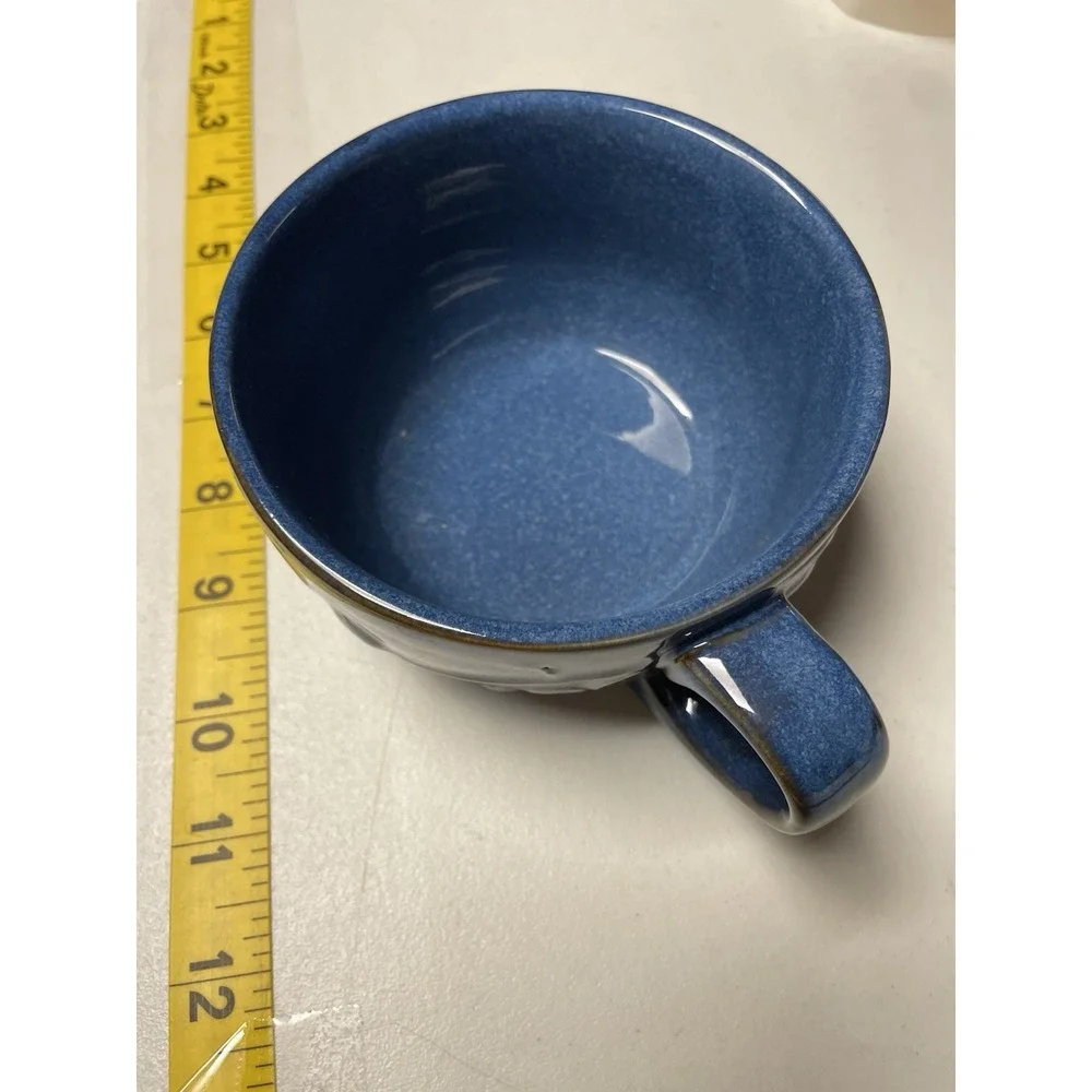Pier 1 Stoneware Coffee Mug Tea Cup Hot Chocolate Blue Brown Swirl 2.75